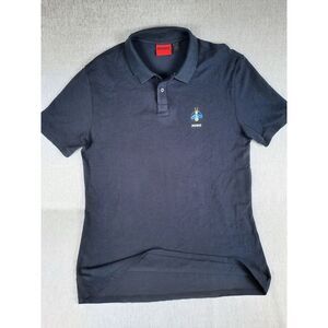 HUGO Men Regular‎ Fit Knit Logo Art Navy Blue Short Sleeve Collared Polo Shirt